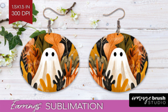 Cute Ghost Round Earrings - Spooky Halloween PNG Sublimation Product Image 1