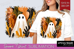 Cute Ghost Square Tshirt Background - Spooky Halloween PNG Product Image 1