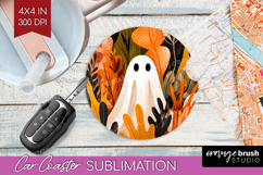Cute Ghost Car Coaster - Spooky Halloween Coaster PNG Product Image 1