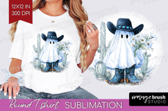 Cute Ghost Round Tshirt Background - Spooky Halloween PNG Product Image 1