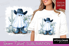 Cute Ghost Square Tshirt Background - Spooky Halloween PNG Product Image 1