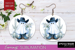 Cute Ghost Round Earrings - Spooky Halloween PNG Sublimation Product Image 1