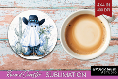 Cute Ghost Round Coaster - Spooky Halloween Coaster PNG Product Image 1