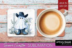 Cute Ghost Square Coaster - Spooky Halloween Coaster PNG Product Image 1