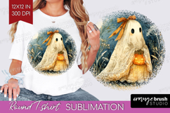 Cute Ghost Round Tshirt Background - Spooky Halloween PNG Product Image 1