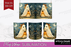 Cute Ghost Mug Wrap - Spooky Halloween Mug PNG Sublimation Product Image 1