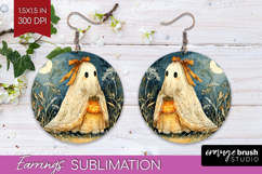 Cute Ghost Round Earrings - Spooky Halloween PNG Sublimation Product Image 1