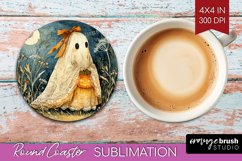 Cute Ghost Round Coaster - Spooky Halloween Coaster PNG Product Image 1