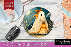 Cute Ghost Car Coaster - Spooky Halloween Coaster PNG Product Image 1