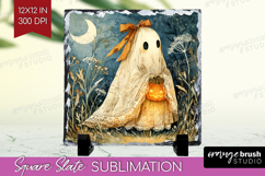 Cute Ghost Slate PNG - Spooky Halloween Square Slate Product Image 1