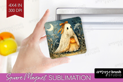 Cute Ghost Magnet Sublimation - Spooky Halloween Square PNG Product Image 1