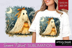 Cute Ghost Square Tshirt Background - Spooky Halloween PNG Product Image 1