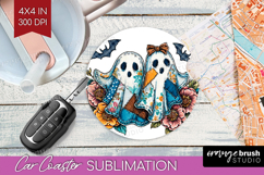 Cute Ghost Car Coaster - Spooky Halloween Coaster PNG Product Image 1