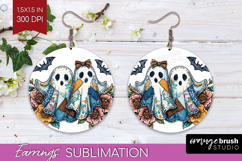 Cute Ghost Round Earrings - Spooky Halloween PNG Sublimation Product Image 1