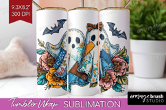 Cute Ghost Tumbler Wrap - Spooky Halloween Tumbler PNG Product Image 1