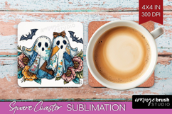 Cute Ghost Square Coaster - Spooky Halloween Coaster PNG Product Image 1