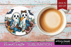 Cute Ghost Round Coaster - Spooky Halloween Coaster PNG Product Image 1