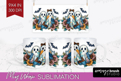 Cute Ghost Mug Wrap - Spooky Halloween Mug PNG Sublimation Product Image 1
