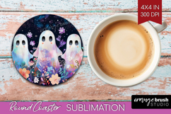 Cute Ghost Round Coaster - Spooky Halloween Coaster PNG Product Image 1