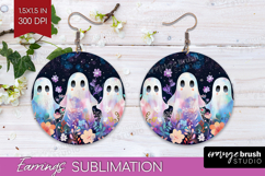 Cute Ghost Round Earrings - Spooky Halloween PNG Sublimation Product Image 1