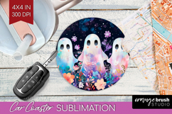 Cute Ghost Car Coaster - Spooky Halloween Coaster PNG Product Image 1