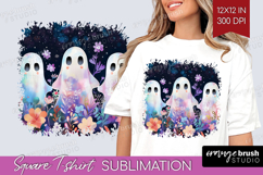 Cute Ghost Square Tshirt Background - Spooky Halloween PNG Product Image 1
