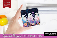 Cute Ghost Magnet Sublimation - Spooky Halloween Square PNG Product Image 1