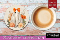 Cute Ghost Round Coaster - Spooky Halloween Coaster PNG Product Image 1