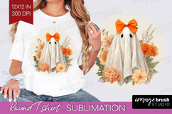 Cute Ghost Round Tshirt Background - Spooky Halloween PNG Product Image 1