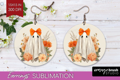 Cute Ghost Round Earrings - Spooky Halloween PNG Sublimation Product Image 1