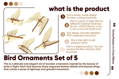 Laser Cut Bird Ornaments Bundle - Set of 5 Product Image 2