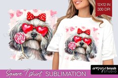 Havanese Valentine Square Tshirt Background Valentines Day Product Image 1