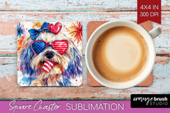 Havanese Dog Square Coaster 4th Of July Coaster PNG Product Image 1