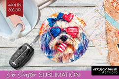 Havanese Dog Car Coaster 4th Of July Coaster PNG Sublimation Product Image 1