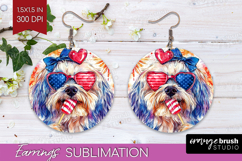 Havanese Dog Round Earrings 4th Of July PNG Sublimation Product Image 1