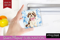 Havanese Dog Magnet Sublimation Blue Toile Square Magnet PNG Product Image 1