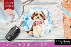 Havanese Dog Car Coaster Blue Toile Coaster PNG Sublimation Product Image 1