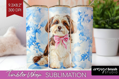 Havanese Dog Tumbler Wrap Blue Toile Tumbler PNG Sublimation Product Image 1