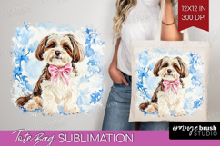Havanese Dog Tote Bag Blue Toile Tote Bag PNG Sublimation Product Image 1
