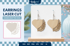 Angel Wing Heart Earrings Laser Cut SVG Product Image 1
