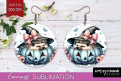 Hedgehog Halloween Round Earrings Coquette PNG Sublimation Product Image 1