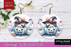Hedgehog Halloween Round Earrings Coquette PNG Sublimation Product Image 1