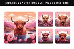 Highland Cow Square Coaster Design | Square Coaster PNG Product Image 1