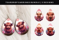 Highland Cow Teardrop Earring Sublimation PNG Design Product Image 1