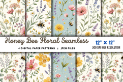 Honey Bee Floral Seamless Digital JPG Product Image 1