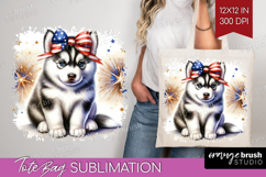 Husky Dog Tote Bag Patriotic Dog Tote Bag PNG Sublimation Product Image 1