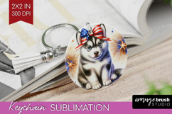 Husky Dog Keychain PNG Patriotic Dog Keychain Sublimation Product Image 1
