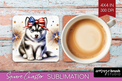 Husky Dog Square Coaster Patriotic Dog Coaster PNG Product Image 1