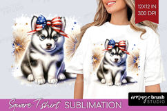 Husky Dog Square Tshirt Background Patriotic Dog PNG Product Image 1