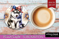 Husky Dog Round Coaster Patriotic Dog Coaster PNG Product Image 1